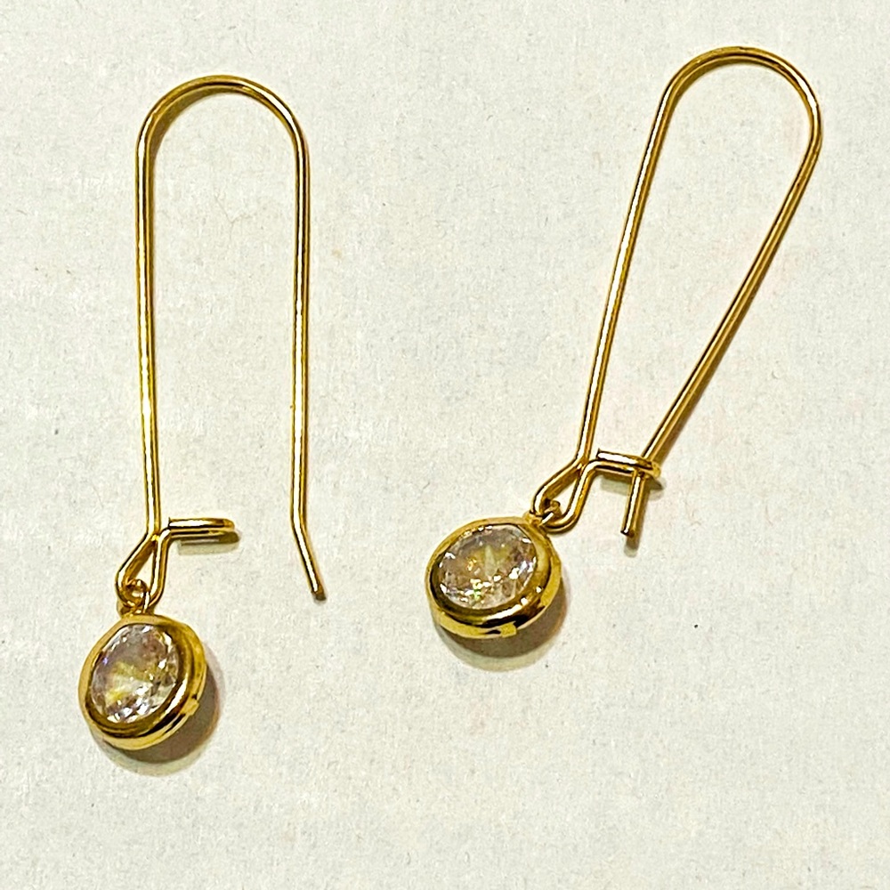 3/$24 Drop gold Earrings with clear crystals dangle